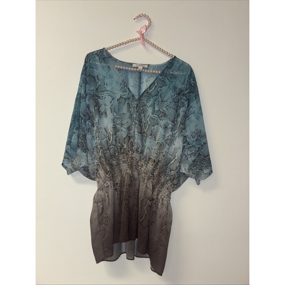 Monograph Swim Cover Up Sz Sm Snake Skin Print Teal Brown Blouse Sheer Beachy